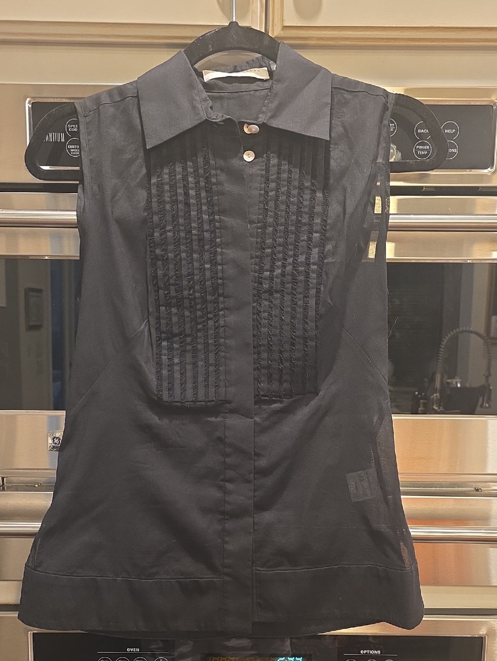 Black Sleeveless Tuxedo Style Shirt